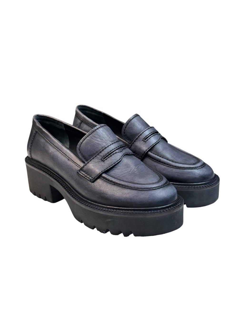 Free People Lyra Lug Sole Platform Loafers Gray Leather Black Size 39 / 8.5